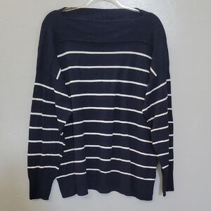 Chaps Womens  Navy and White Striped Boat Neck Sweater 2XL